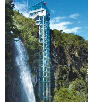 Panoramic elevator with glass shaft